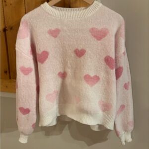 SHEIN 💕 Pink Heart Crew Neck Sweater